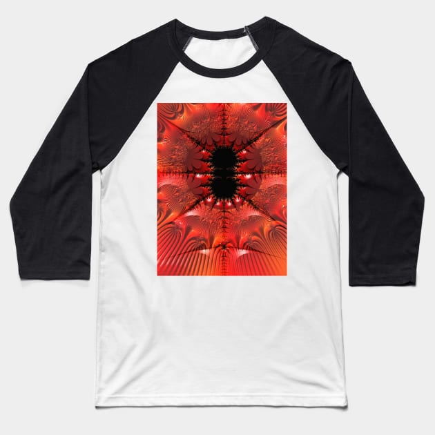 Orange Fractal Digital Design Baseball T-Shirt by Kenen's Designs